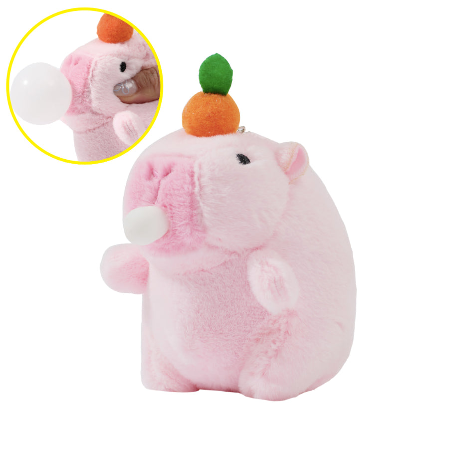 Bubble Gum Capybara in Pink Squeeze Toy Bag Charm