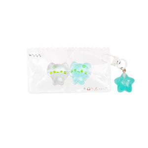 Twins Kitty in Green Taba Squishy Squeeze Toy Bag Charm