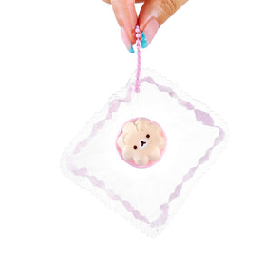 Mini Bear Pudding in White Taba Squishy Squeeze Toy Bag Charm