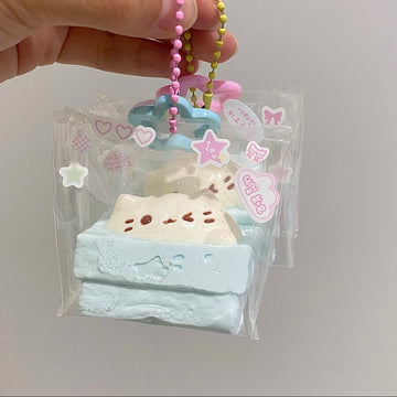 Cat in Blue Paper Bag Taba Squishy Squeeze Toy Bag Charm