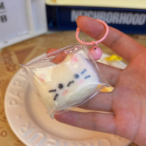 Mini Fluffy White Kitty Taba Squishy Squeeze Toy Bag Charm